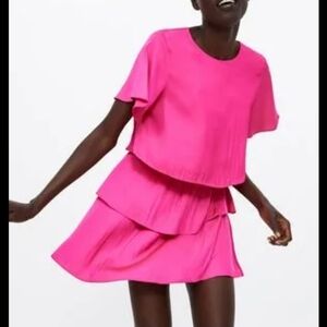 Zara Hot Pink Tiered Short Dress